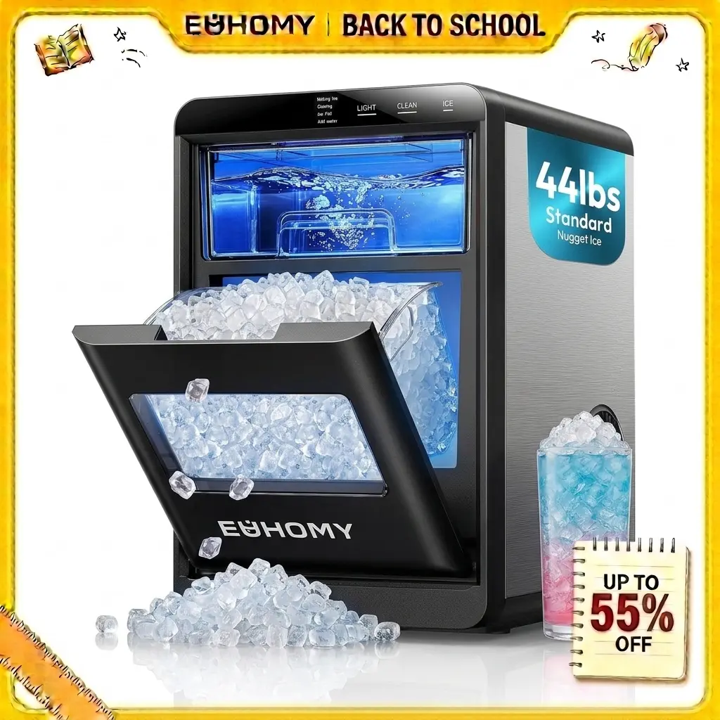 【Back To School】EUHOMY Nugget Ice Maker Countertop, 35Lbs/24H&44Lbs/24H Pebble Ice Maker Machine, Self-Cleaning Pellet Ice Machine with Ice Scoop&basket, Sonic Countertop Ice Machine for Home/Kitchen/Office(Black)
