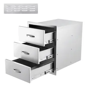 Stainless steel outdoor kitchen drawer - three channel barbecue storage cabinet, heavy-duty, weather resistant, smooth slide rail, large capacity, suitable for terrace barbecue island -14 inches wide x 23 inches high x 21 inches deep