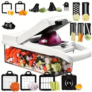 Raccoon 15-in-1 Vegetable Slicer & Chopper ABS Material Kitchen Gadget with Container for Onions Potatoes Carrots Multi-functional Fruit Slicer Manual Food Shredder Cheese Grater Processor