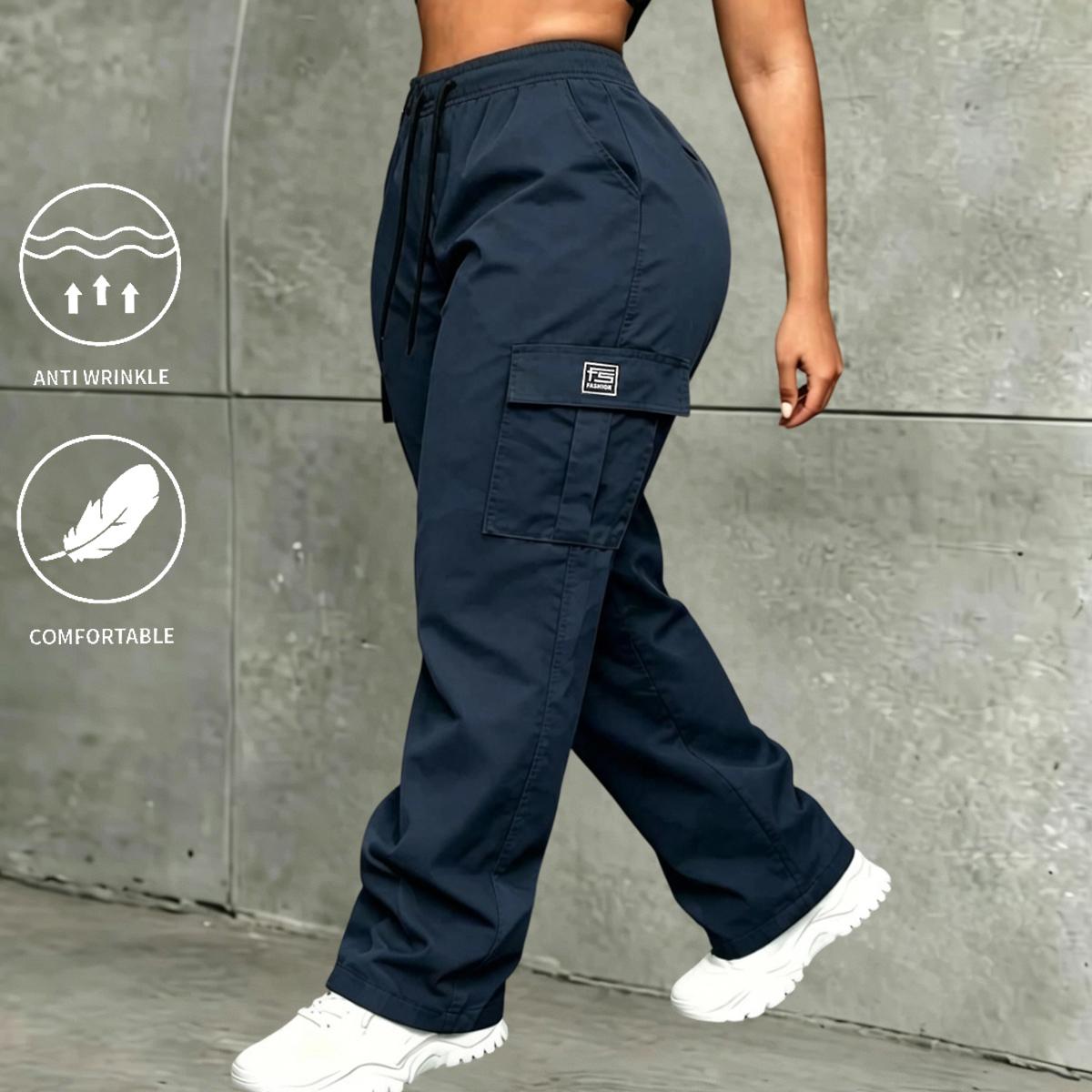 Women's 4-Pack Vintage Loose Cargo Pants - All-Season Activewear Bottom, Minimalist Athletic Trouser, Drawstring, Large Pockets, Curve-Concealing Slimming Legs, Women's Clothes for Casual, Sports Use, Fashion Apparel,back to school shopping, Cargo Pants W