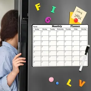 Magnetic Dry Erase Monthly Planner Board with 4 Erasable Whiteboard Pens, Ideal for Refrigerator, Fridge Calendar Magnetic, Home Office Kitchen Organization, Magnetic Surface