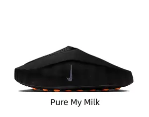 All Black Slip-On Mule Sneakers Breathable Dot Mesh Upper Metallic Gray Side Logo Orange Rubber Stud Outsole Casual Daily Walking Slides ：