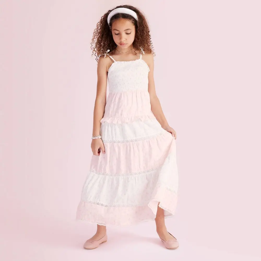Girls' Stella Ditsy Floral Tiered Maxi Dress - LoveShackFancy Light Pink 14