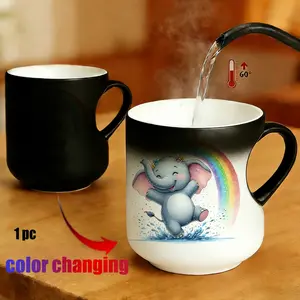 Magic Color - Changing mug Heart - Handle Mug, Rainbow Elephant Splash Disegn Thermosensitive Ceramic Coffee Mug, 11 oz/330 ml, Father's Day gift for father,he, friends, lovers and father