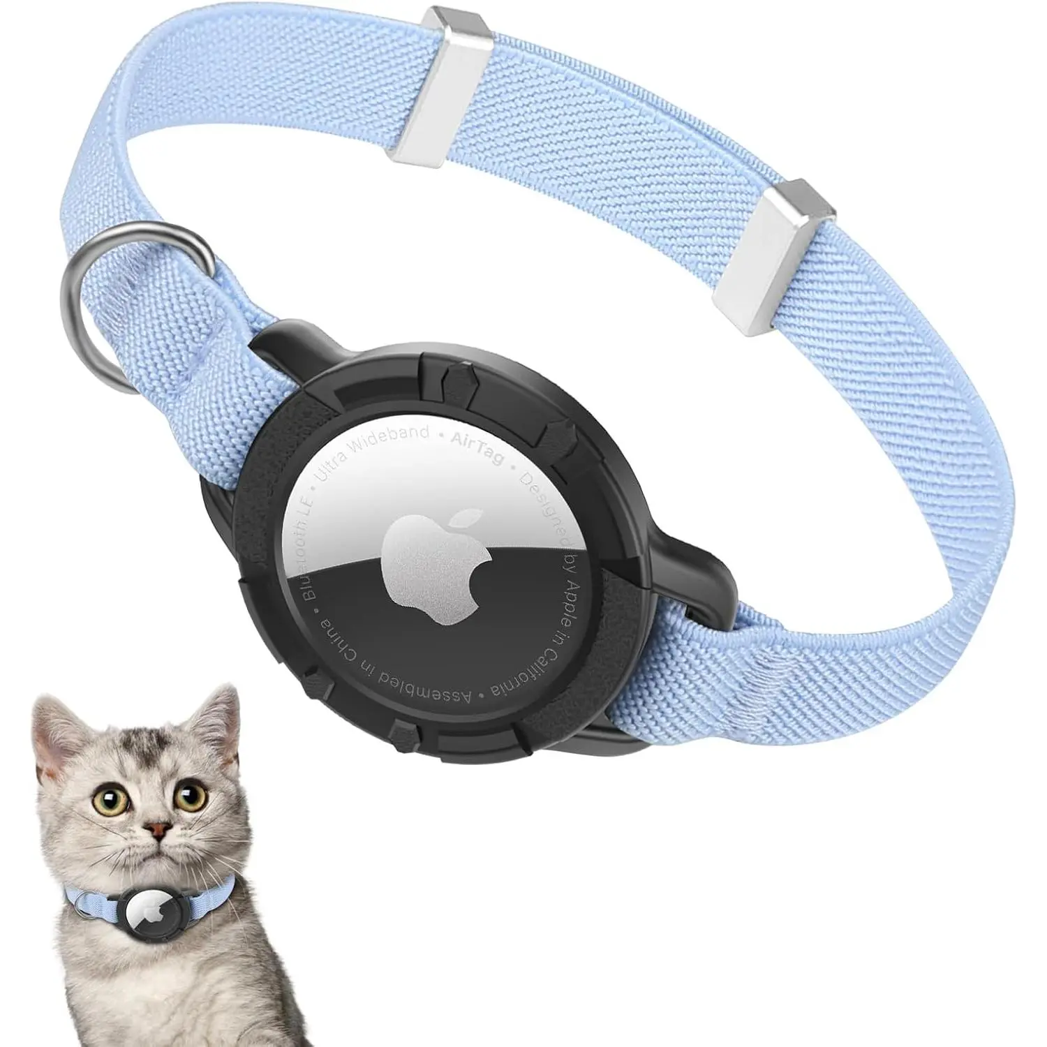 Smart AirTag Cat Collar - Ultra Elastic, Lightweight, Padded Safety Collar with Bell, Fully Adjustable for All Cats, Blue - Ideal Father's Day Gift, Yes for Everyday Use