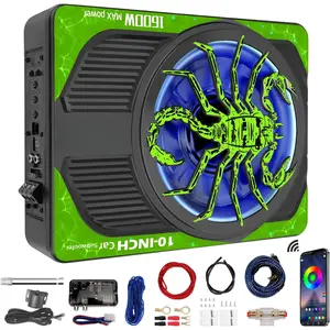 Ultimate Space Saving 1600W Powered Car Subwoofer 10 Inch Slim Under Seat Bass System with Built In Amp and LED Lights Fits Any Vehicle