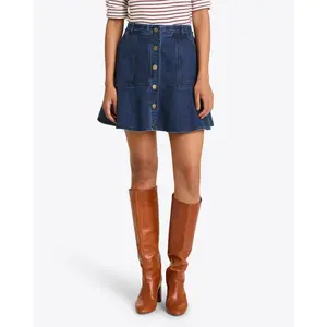 Button Front Denim Skirt