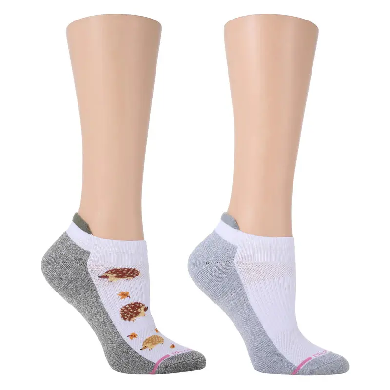 Women's Ankle Compression Socks 2-Pack, Hedgehog Cotton-Nylon Spandex Blend with Breathable Mesh and Arch Support for Everyday Wear