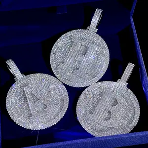 HELLOICE 10CT Iced Out A-Z 26 Letter Disc 5A CZ Pendant 18K Gold Plated Blingbling Pendant with 3mm 24inches Rope Chain