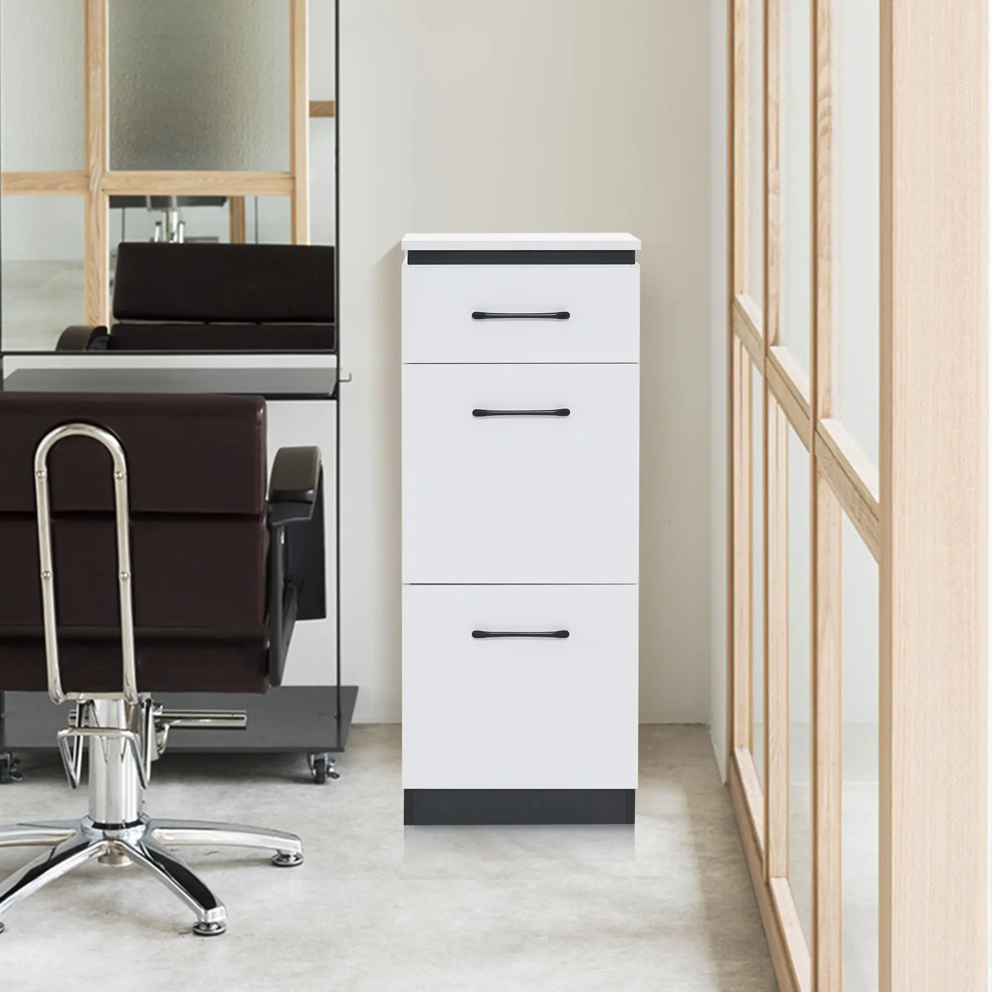 BarberPub Multi-purpose Modern Salon Barber Cabinet with Holder, Plug Holes for Hair Styling (Model 2002), Modern Salon Furniture