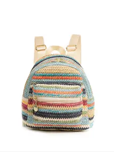 Women's Ethnic Style Straw Backpack, Casual Two-Layer Zipper Design, Travel Essential, Weekend Overnight Bag, All Seasons, Stylish Daypacks, Casual Lightweight Backpack
