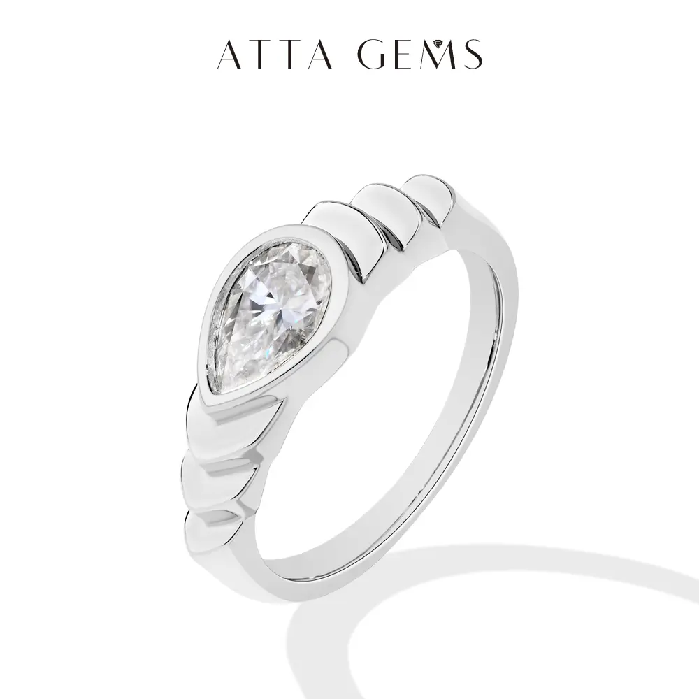 ATTAGEMS Pear Cut 1CT Lab-Created Moissanite Ring for Women Men Unisex 925 Sterling Silver Luxury Daily Wear Engagement Wedding Rings for Gift Fine Jewelry R289, Bridal Rings, Moissanite Decorated Ring