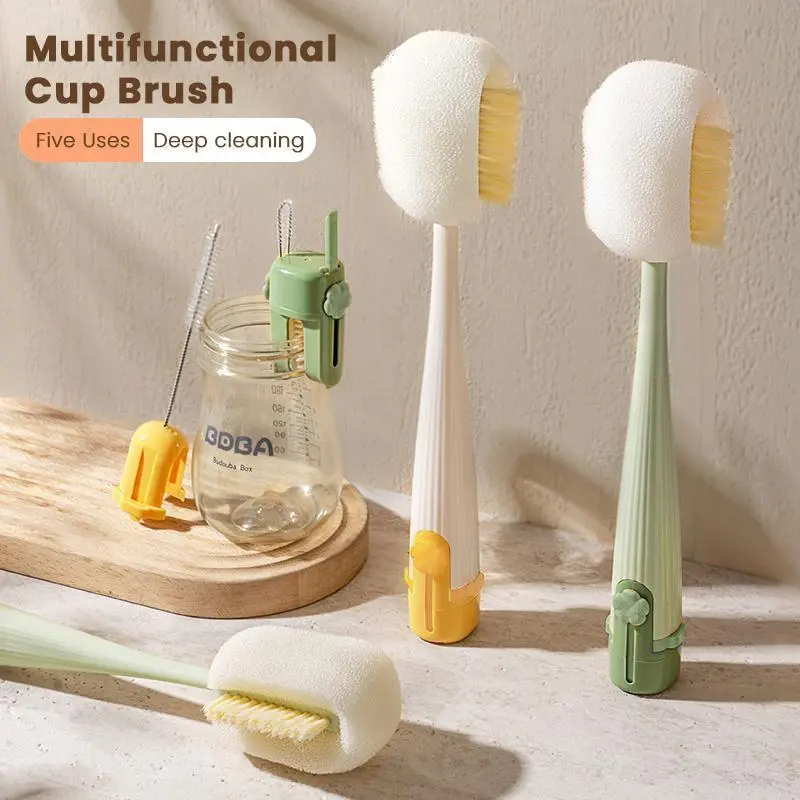 Household Cup Cleaning Brush Set, Multi-functional Bottle & Nipple Cleaner, Straw Brush, Gap Brush & Sponge Scrubber