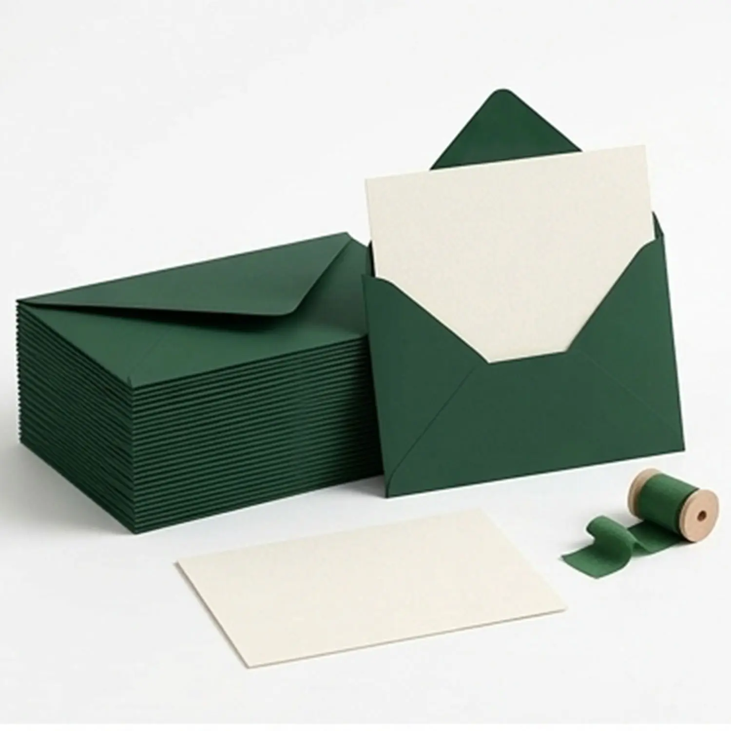 Spiritlink 20 Envelopes, Dark Green Textured 250gsm Heavyweight Paper, 16.4x11cm/6.45x4.33in, Classic Secure Flap, Luxurious Tactile Feel, for Formal Events, Office Stationery