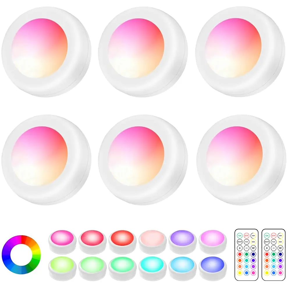 Dimmable LED Puck Light with Remote, Color Changing Under Cabinet Wireless Stick On Lights for Home Kitchen Counter Bedroom Decor Lighting Lights Mode Art Display Light