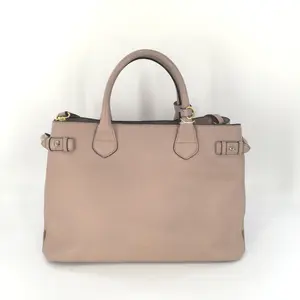 Pre-owned BURBERRY Leather Tote Bags Derby Calfskin House Check Medium Banner Tote Pale Orchid JL0010