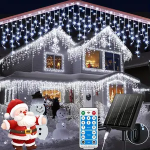 71ft Solar-Powered Icicle Lights with Remote Control 2500mAh Multi-Color & Warm White 8 Modes USB Dual Power for Festive Christmas Roof Eaves Decoration