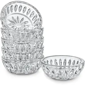 Mini Glass Bowls, Round Prep Bowl, Dishwasher Safe, Pinch Bowls for Dipping Spices Sauce, Stackable, 2 oz, Set of 6, (Clear)