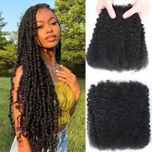 Afro Kinkys Bulk Human Hair for Dreadlocks Extensions, Afro Kinky Human Braiding Hair for Twist Repair  1 Pack 50 Gram  Black 16 Inch