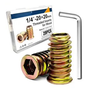 1/4"-20 x 20mm Threaded Inserts for , Hex Drive Insert Nuts for Furniture Repair, 28 Pack