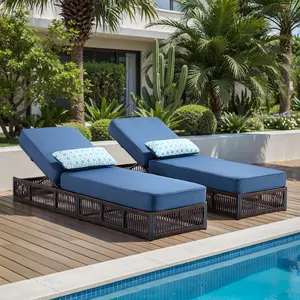 【2 Packages Shipping】Belord 2-Piece Luxury Wicker Chaise Lounge Set with 5" Cushions & 6-Position Adjustable Backrest, NTC Series