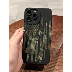 1pc Camouflage Deer Pattern Black Lens Full Coverage Anti-Fall Anti-Fingerprint Phone Case Compatible With Iphone