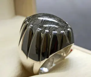 Natural Cabochon Rutilated Quartz Sterling Silver 925 Muh e Najaf Handmade Mens Plain Ring