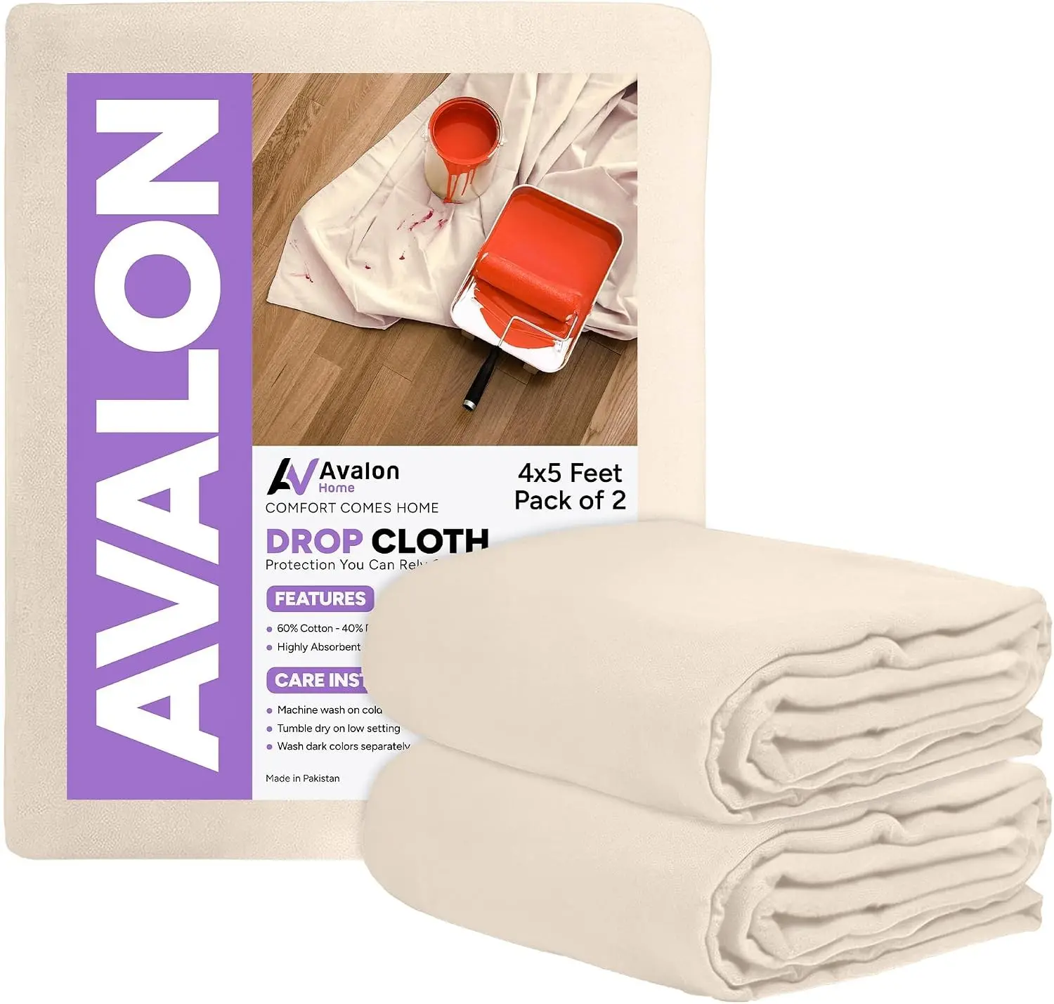 Canvas Drop Cloth for Painting 4x5 feet Pack of 2-8oz Painters Drop Cloths for Painting - All Purpose Canvas Tarps for Floor & Furniture Protection - Recycled Cotton Fabric