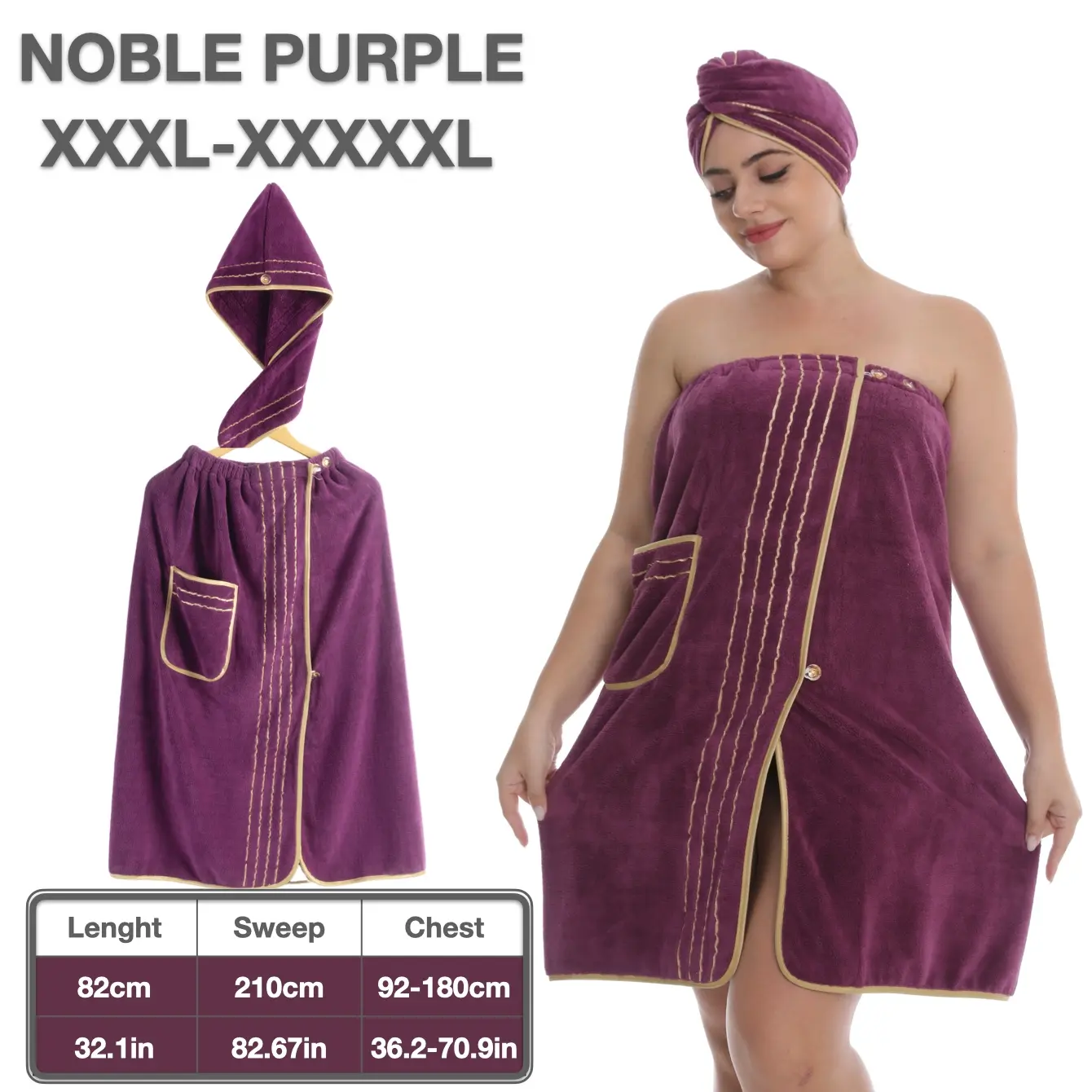 Women's Plus Size Bathing Bathrobe Set, Soft Coral Fleece Material, Adjustable Fit M-Xxxxxl, Ideal for Home & Travel Use