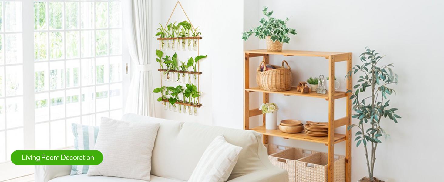 Renter-Friendly Large Indoor Plant Wall Hanger 3-Tier Glass Test Tube Planter 15.7" Wide for Small Apartments Office Spaces Decor Hanging