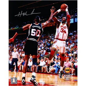 Hakeem Olajuwon Houston Rockets Autographed 8" x 10" Jump Shot Over David Robinson Photograph - Fanatics Authentic Certified - NBA Memorabilia