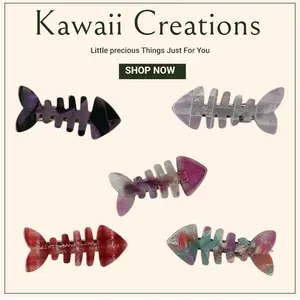 Kawaii Cellulose Acetate Fish Bone Hairclips for Women