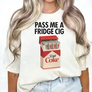 Women's Casual Short-Sleeve Crewneck Round Neck T-Shirt - Funny Fridge Cigarette Code, I Need A Diet C0ke Meme Tee, Trendy Streetwear Graphic Top