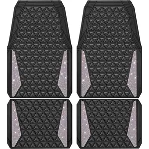 Bling Diamond Car Mats Rubber Floor Mats Full Set Anti-Slip 3D Rhombus Waterproof Trim Fit Liner Universal Glitter Crystal Sparkly Shining Rhinestone Girl Women SUV Sedan, Multicolor Diamond