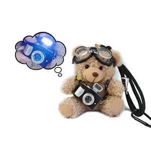 Cute Bear Bag Charms Plush Keychain with Flash Camera & Glass for Handbags Purses Totes Backpacks Adorable & Functional Accessory