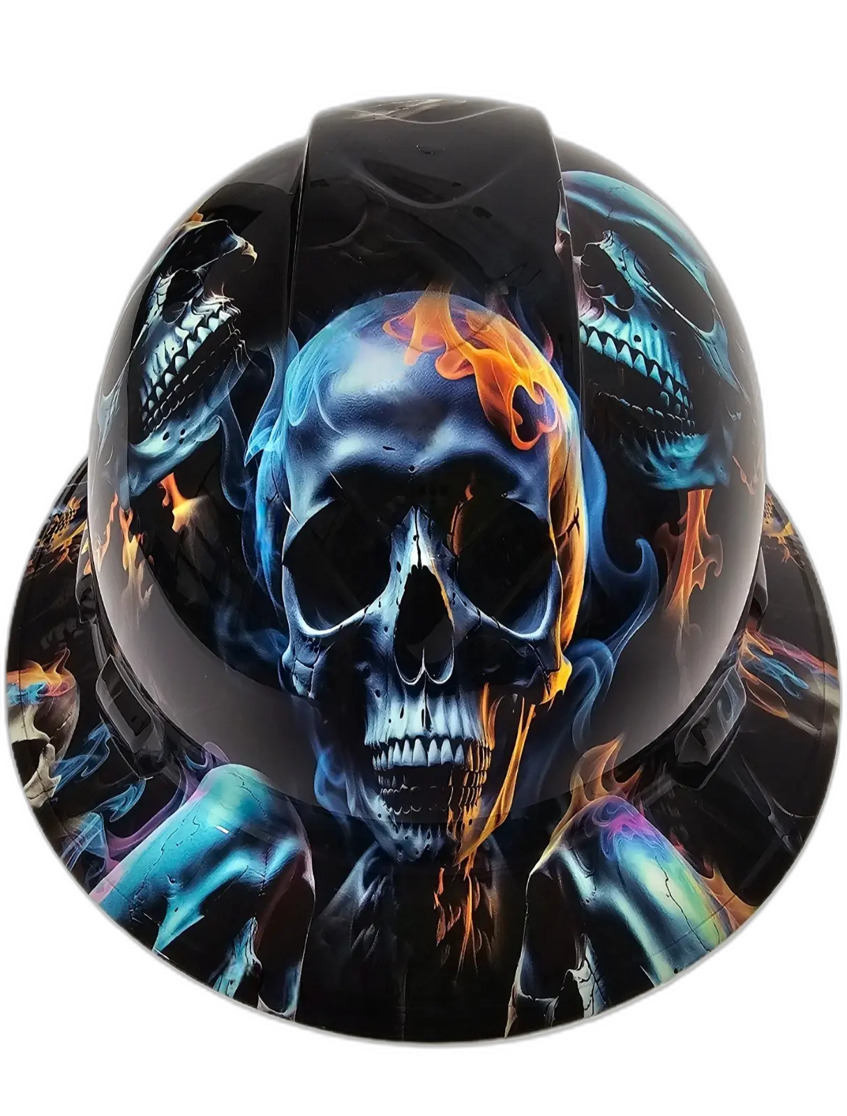 Realistic Flaming Skulls Fire - Custom Hydro Dipped Full Brim Hard Hat