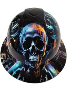 Realistic Flaming Skulls Fire - Custom Hydro Dipped Full Brim Hard Hat