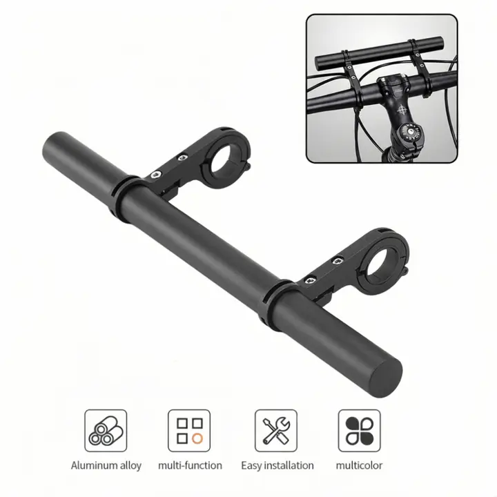 30cm Black Aluminum Bike Handlebar Extender, 4 Pcs Double Extension Mount Bracket with Hex Wrench Universal Bike Accessory Fits 18-31mm Handlebars for Light Phone Speedometer Horn