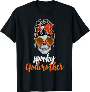 Women's Spooky Godmother Halloween Skull Head Witch T-Shirt - Tamauziabro Shop 43B09BZWYKML