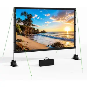 Outdoor Projector Screen with Stand,  120inch Portable Movie Screen with Carry Bag, Sandbag,16:9 Washable Cloth Screen for Backyard, Camping, Travel,  Theater, Indoor Projection Screen