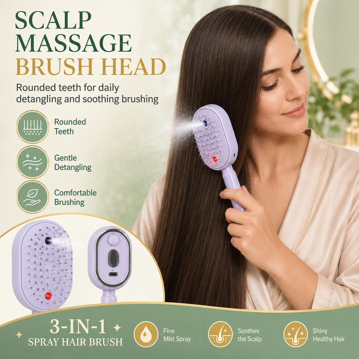 TazTir Electric Scalp Massage Comb Brush with Mist Sprayer, Hair Oil Applicator for Hair Care & Shine Restoration, Women’s Portable Home/Travel Tool for Scalp Relief, Apply Oil, Shine Boost