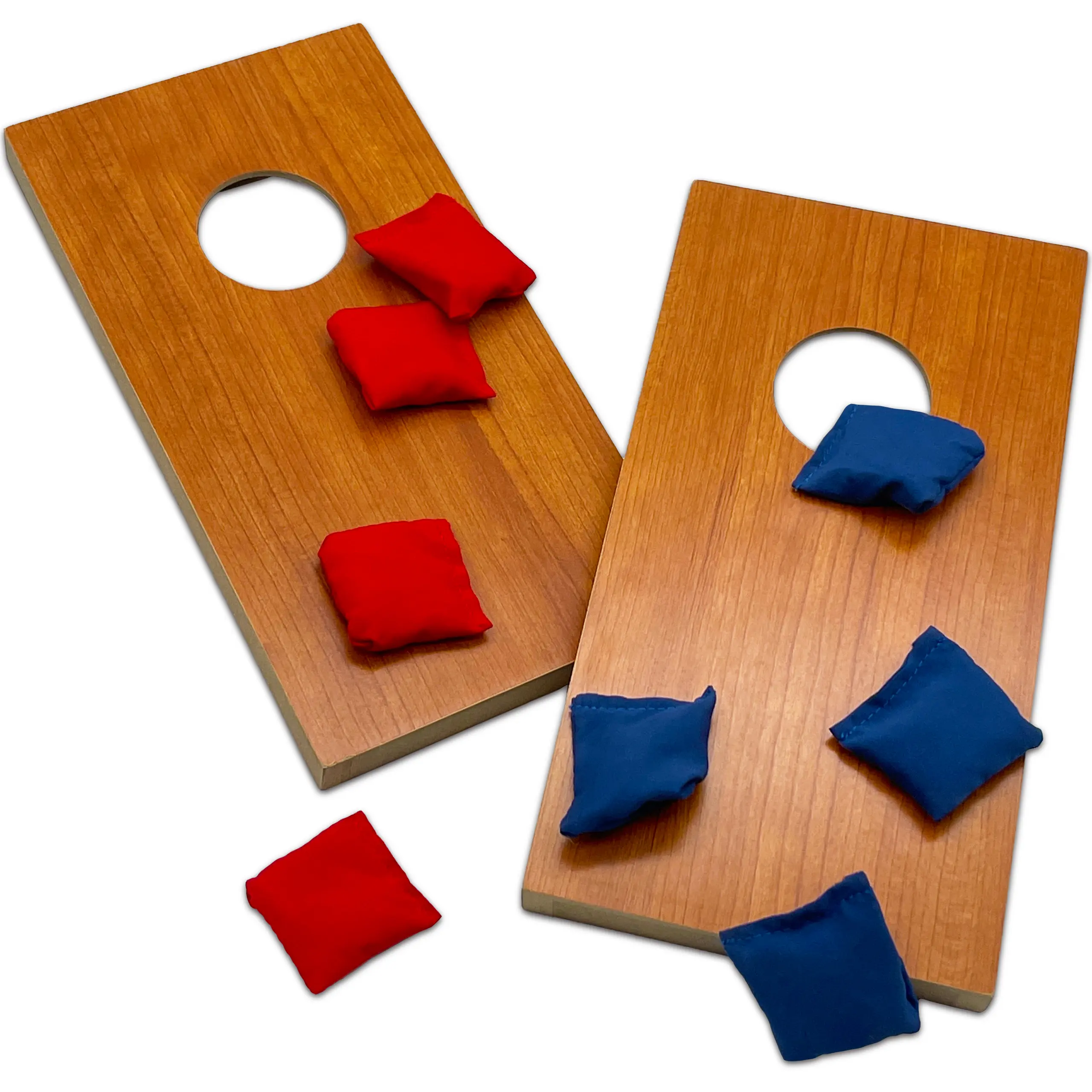 Super Fun, Portable Mini Desktop Cornhole Set of 2. Coated Wood Boards with 4 Red 4 Blue Bags. Gift for Students, Office Employees or Work from Home. Simple Easy Tabletop Game for Groups or Solo!