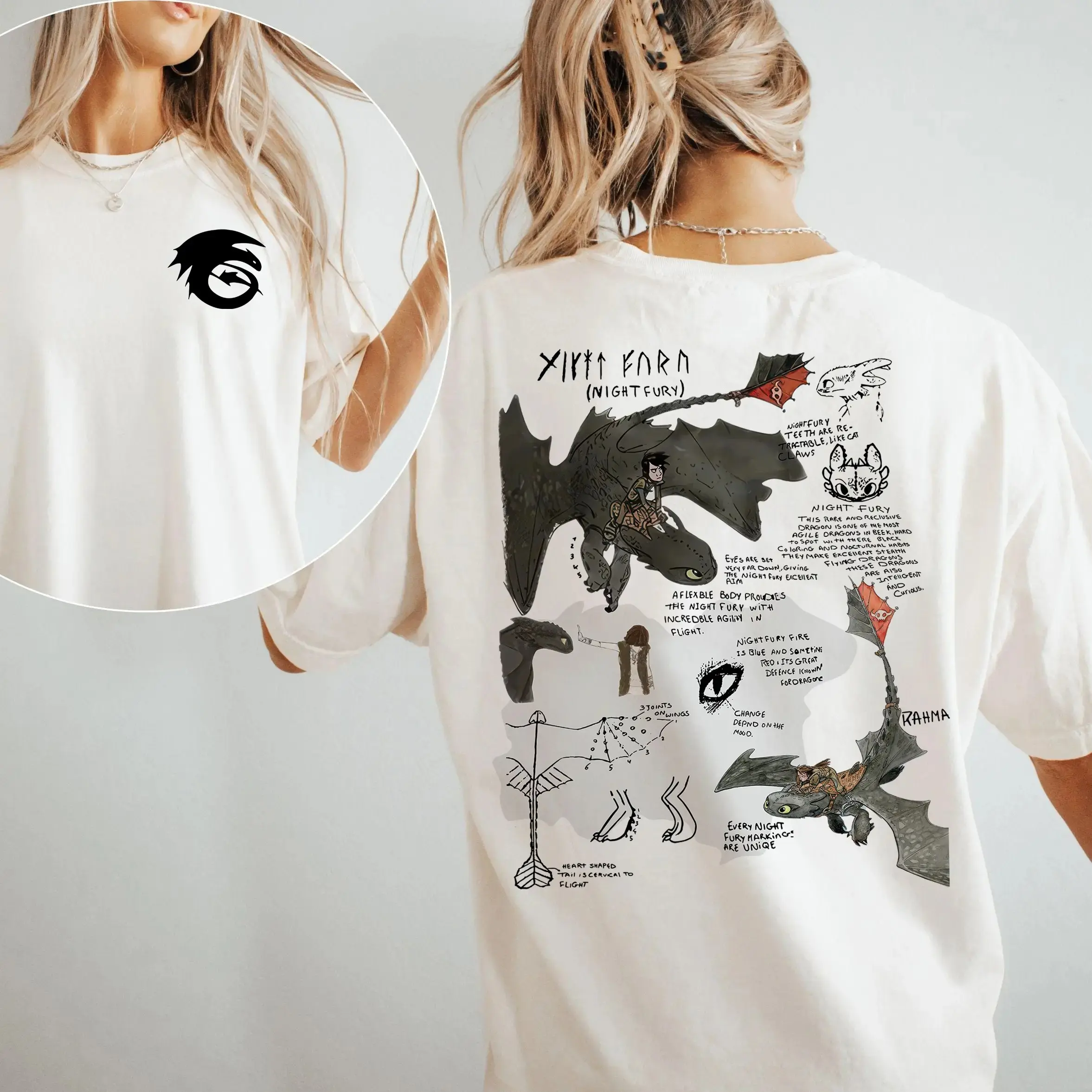 Men's Retro HTTYD Toothless Night Fury Dragon Crewneck T-shirt, Unisex Breathable Fabric Short-sleeve Top