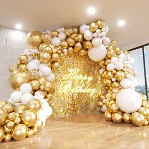 White And Gold Balloon Arch Set, 140 Matte White Metallic Gold And Gold Sequined Party Balloon Wreath Set, Suitable For Weddings, Engagements, Birthdays, Bridal Showers, Baby Showers, Anniversary Decorations.