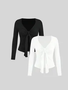Autumn fashionable and elegant versatile trendy women's half-cardigan long-sleeved T-shirt two-piece set