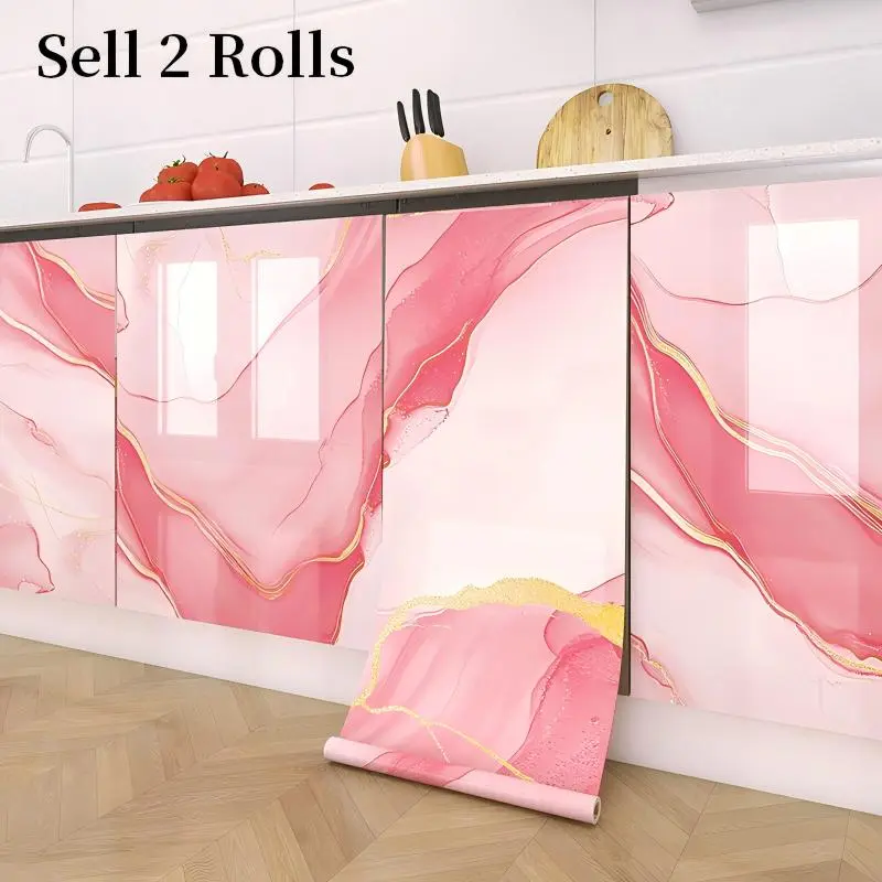 [2 Rolls] Marble-pattern contact paper pink peel and stick wallpaper, 17.72in*118.11in, vinyl self-adhesive removable waterproof countertop contact paper, ideal for kitchen countertops, backsplashes and furniture.
