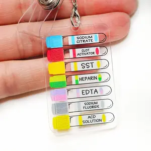 Phlebotomy Badge Reel Charm - Order of Blood Draw Cheat Sheet - Badge Reel for Lab Techs - 1/16 light weight clear acrylic charm for phlebotomists and healthcare workers