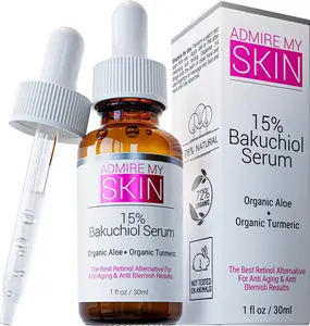 Admire My Skin Bakuchiol Serum – Natural Retinol Serum Alternative for Face – Anti Blemish Anti Aging Facial Serum Contains Organic Aloe + Turmeric 1oz