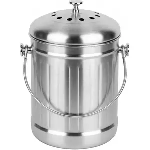 1.3 Gallons 5L Brushed Stainless Steel Kitchen Countertop Undersink Indoor Odorless Composting Compost Bin with Charcoal Filter Inside Lid