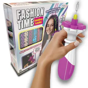 Fashion Time Locksy Locks Hair Bling Wand – Glam Hair Styling Kit for Girls – Weave Colorful Ribbons Into Hair – Easy No-Mess Accessory Maker – Bejeweled Look for Ages 6+